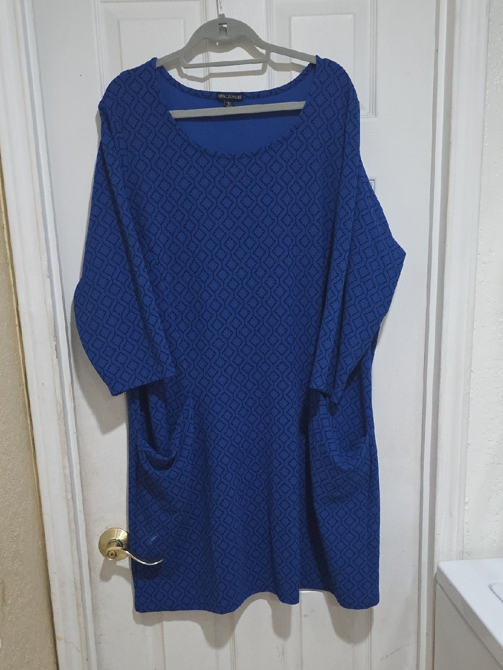 Nina Leonard Royal Blue Scoop Neck Top with Black Trim